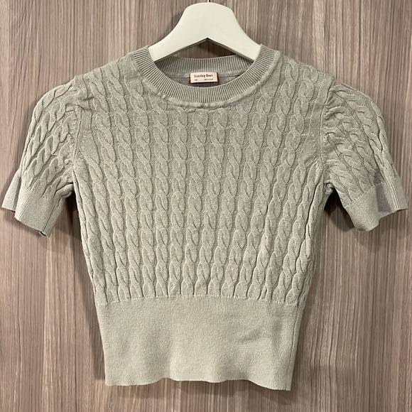 sunday best aritzia grey short sleeve cropped sweater knit SIZE XXS - Picture 1 of 5